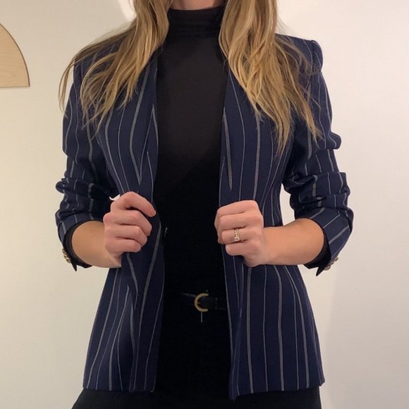 Vintage 80's Navy Pinstripe Blazer - Picture 2 of 10